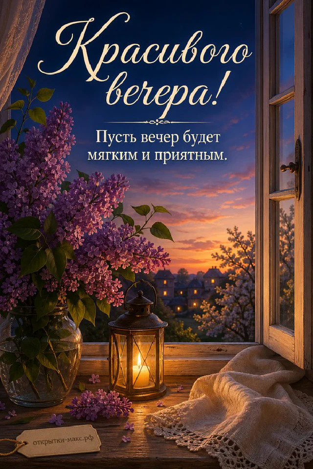 Круглое зеркало, розовый пион и записка на нежном розовом фоне — акварельная открытка Красивого вечера — вариант 7