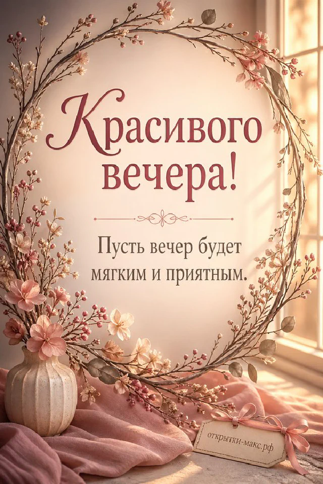 Круглое зеркало, розовый пион и записка на нежном розовом фоне — акварельная открытка Красивого вечера — вариант 8