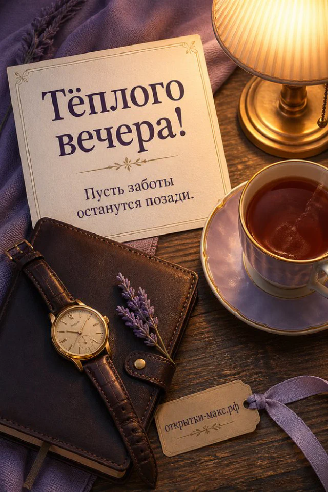 Настольная лампа, чашка чая и ваза с ветками на фоне осенних листьев — вариант 8