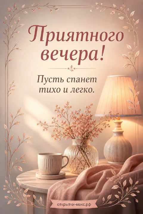 Настольная лампа, ваза с нежными цветами и чашка на столе в пастельных бежево-розовых тонах