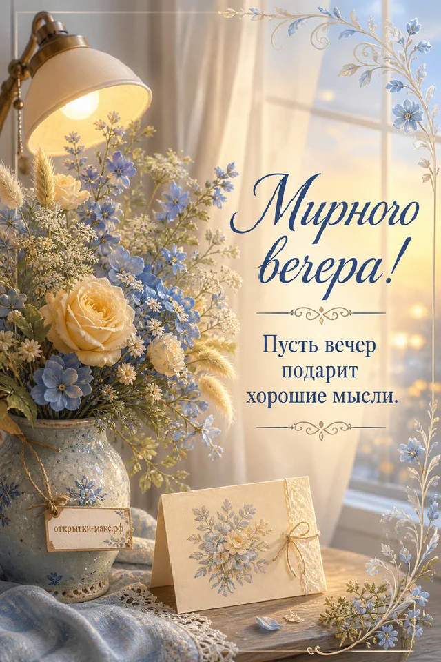 Большая кружка с улыбающейся мордочкой, печенье и горящая свеча на бежевом подносе с синим пледом — вариант 3