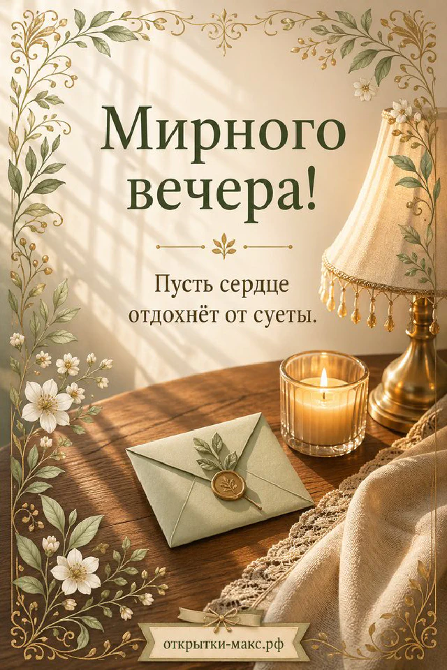 Горящая свеча в стакане и конверт с сургучной печатью на деревянном столе с медной настольной лампой — вариант 7