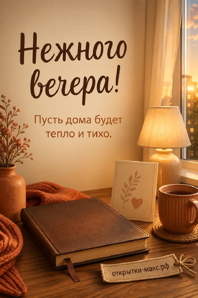 Акварельный натюрморт с фонарём, синей кружкой какао, варежками и открыткой на фоне зимнего окна — вариант 3