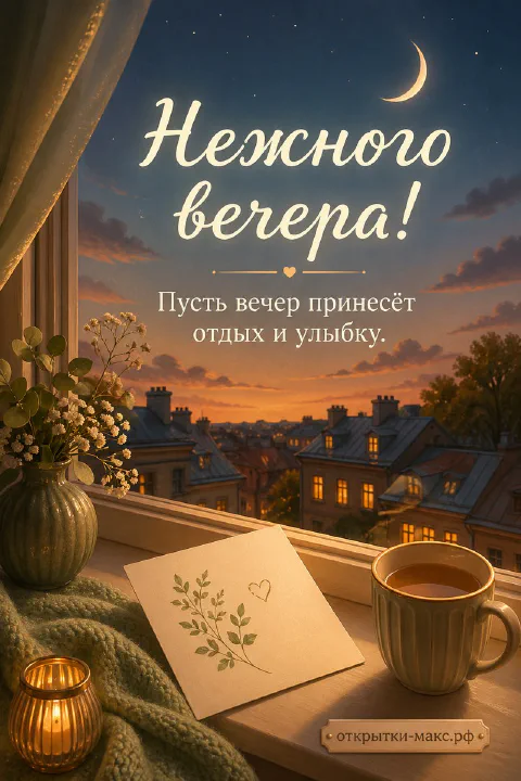 Чашка чая и свеча на подоконнике с видом на лунное небо и ночные крыши города