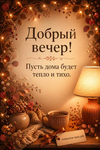 Тёплая настольная лампа, кружка с кофе и осенние ветви с листьями и ягодами
