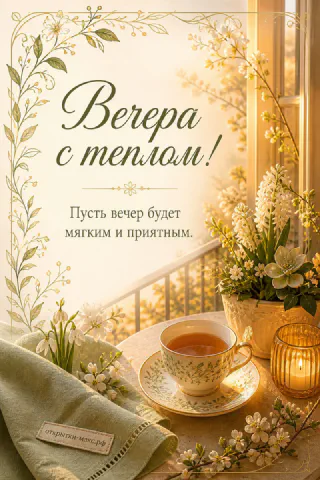Нежные белые весенние цветы у окна на столике, фарфоровая чашка чая и янтарная свеча