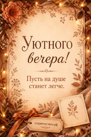 Бежевый плед с осенними цветами и мерцающей гирляндой в тёплых тонах