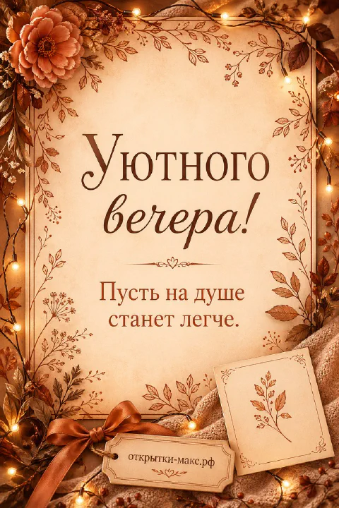 Бежевый плед с осенними цветами и мерцающей гирляндой в тёплых тонах