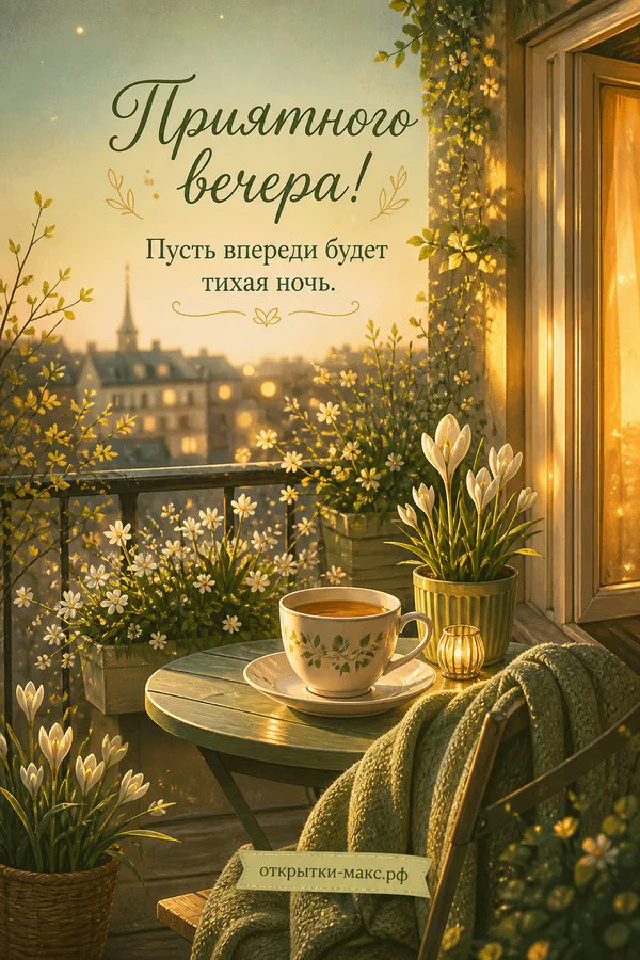 Открытка с нежными розовыми розами в вазе, горящей свечой и золотым декоративным орнаментом на розовом фоне — вариант 2