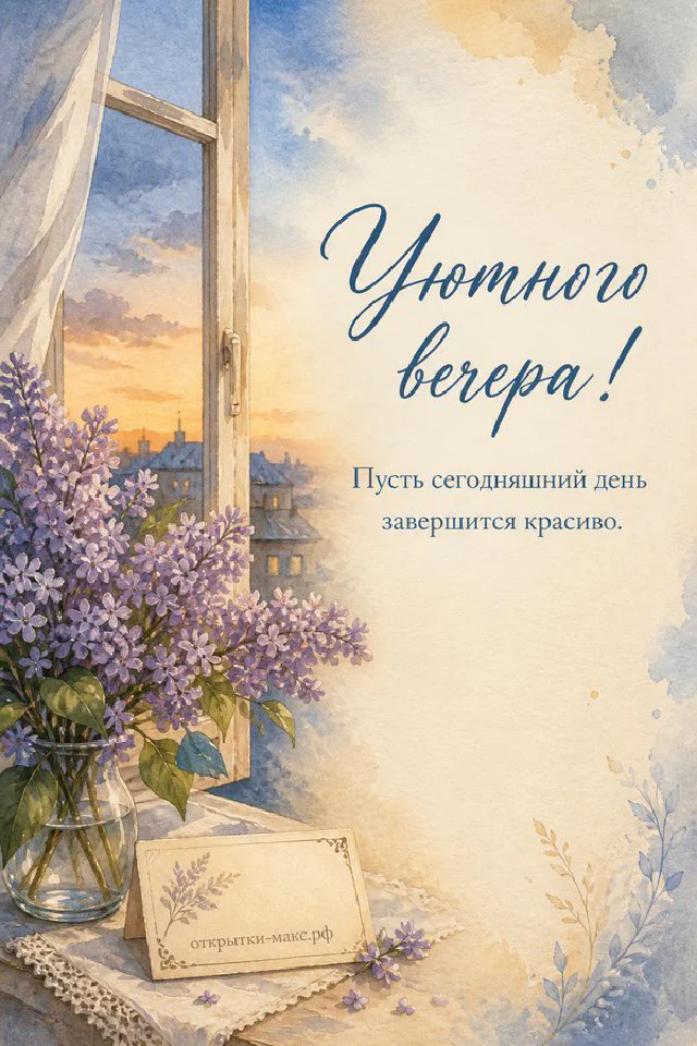 Чашка чая с ромашками на столе и звёздное ночное небо за тёмным окном в орнаментальной рамке — вариант 4