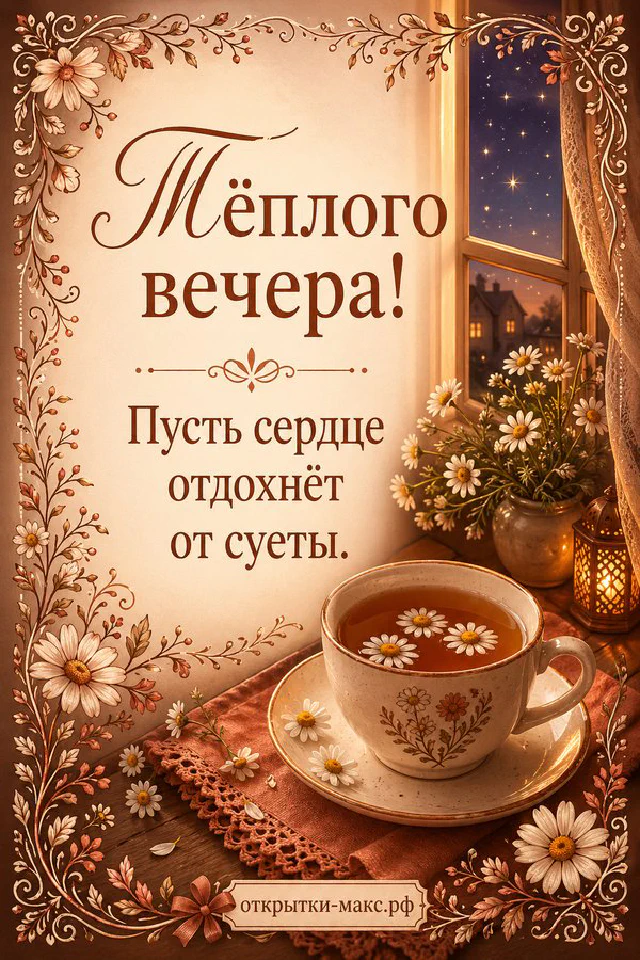 Чашка чая с ромашками и фонарь на деревянном столе в осеннем вечернем свете — вариант 7