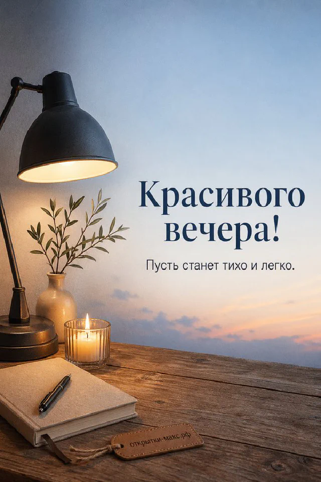 Чашка чая на подоконнике у окна с розовым вечерним закатом и видом на городские крыши с огнями — вариант 2
