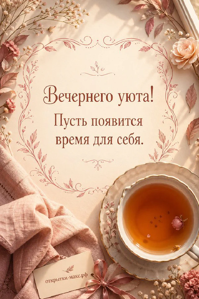 Фарфоровая чашка с чаем, нежные розовые розы и золотой фонарь на бежевом фоне с цветочными ветками — вариант 2