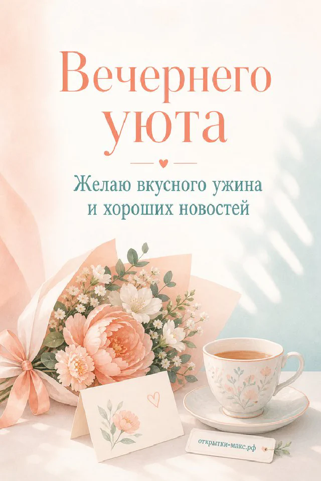 Букет розовых роз в вазе, чашка чая и горящая свеча у окна с вечерними огнями — вариант 2