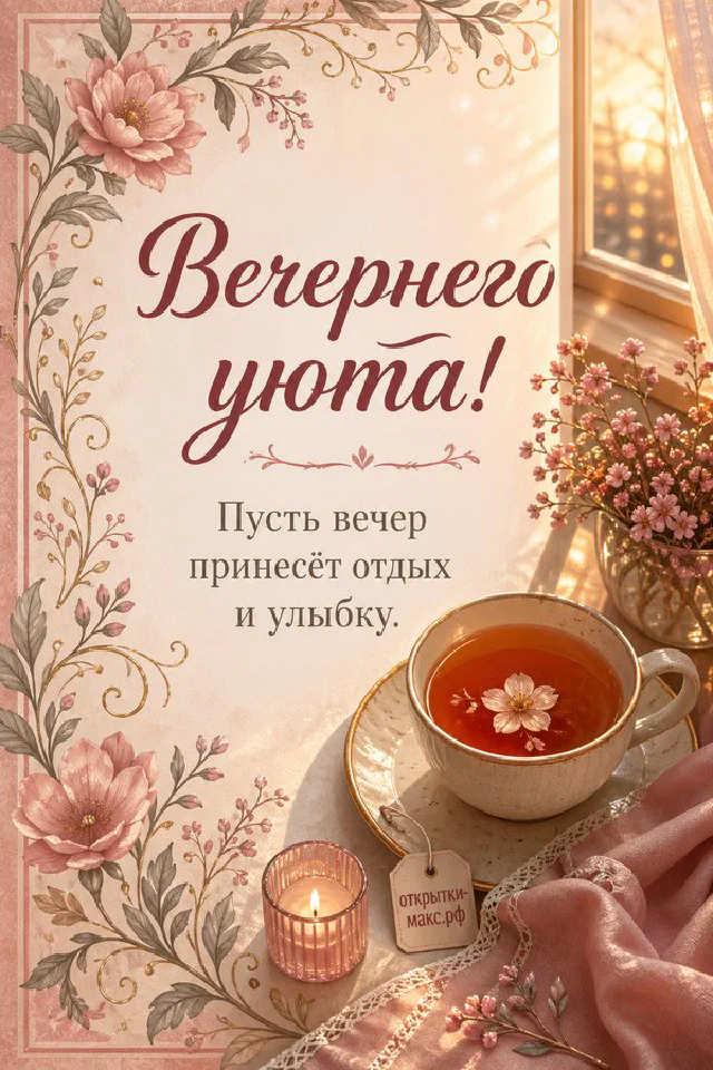 Пышный букет розовых роз в вазе и горящая свеча на столе с видом на закатную воду — вариант 6