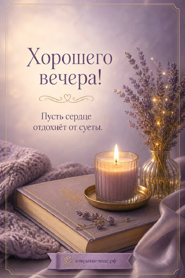 Акварельная открытка с чашкой чая, синим орнаментом и золотым закатом за окном — вариант 5