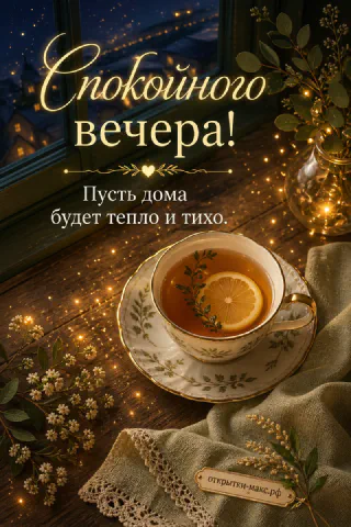 Чашка чая с лимоном на подоконнике, за окном снег и городские огни, гирлянда