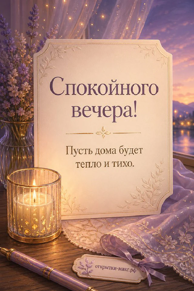 Чашка чая с лимоном на подоконнике, за окном снег и городские огни, гирлянда — вариант 3