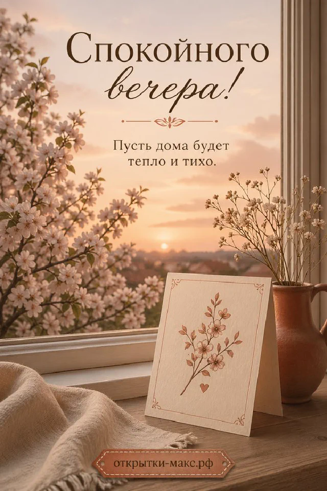 Чашка чая с лимоном на подоконнике, за окном снег и городские огни, гирлянда — вариант 4