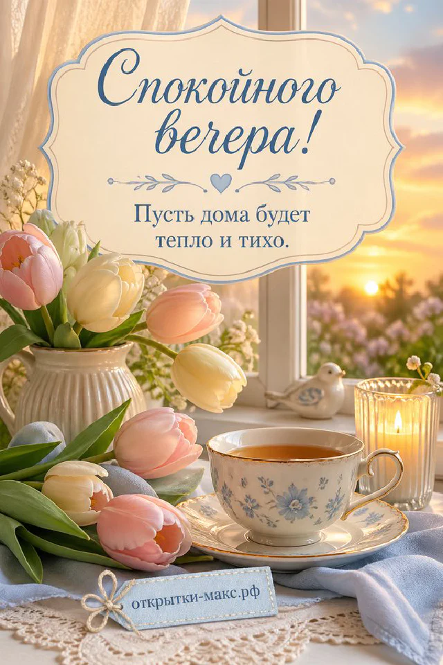 Чашка чая с лимоном на подоконнике, за окном снег и городские огни, гирлянда — вариант 6