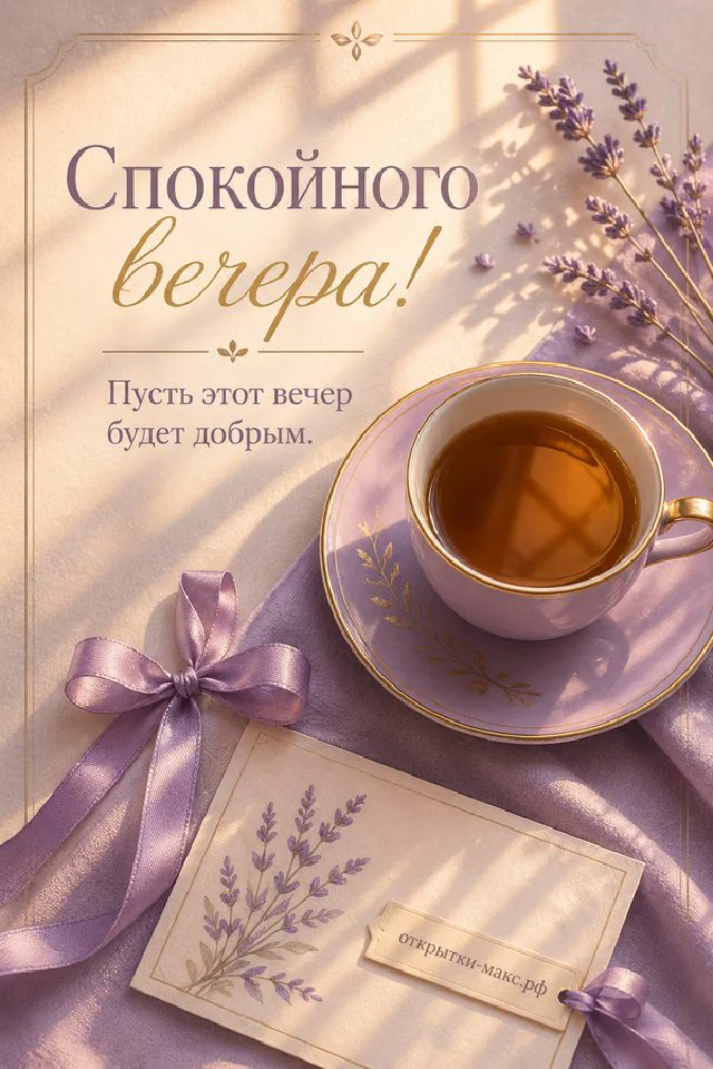 Раскрытая книга-открытка с пожеланием, горящая свеча и синяя чашка чая на деревянном столе — вариант 5