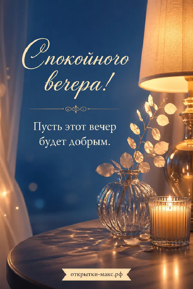 Раскрытая книга-открытка с пожеланием, горящая свеча и синяя чашка чая на деревянном столе — вариант 7