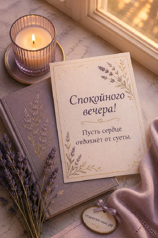 Зелёная чашка чая на деревянном столе рядом со свечой, за окном ночные огни города — вариант 3