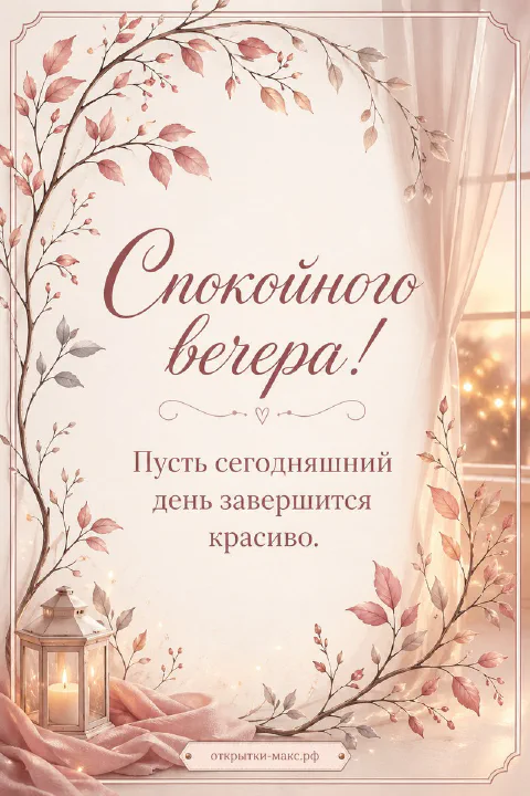 Белый фонарь со свечой среди розовых осенних веток и акварельных листьев