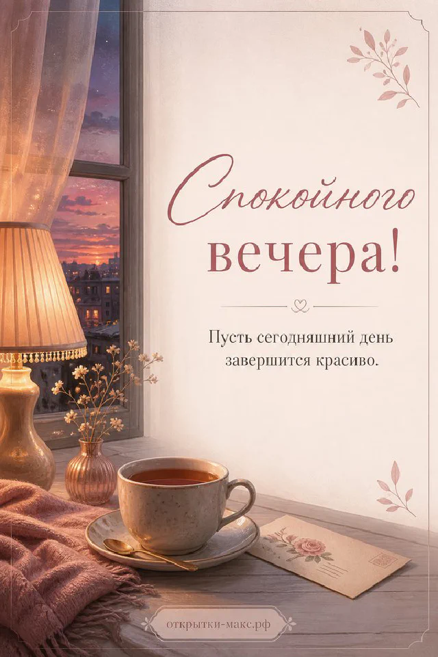 Белый фонарь со свечой среди розовых осенних веток и акварельных листьев — вариант 2
