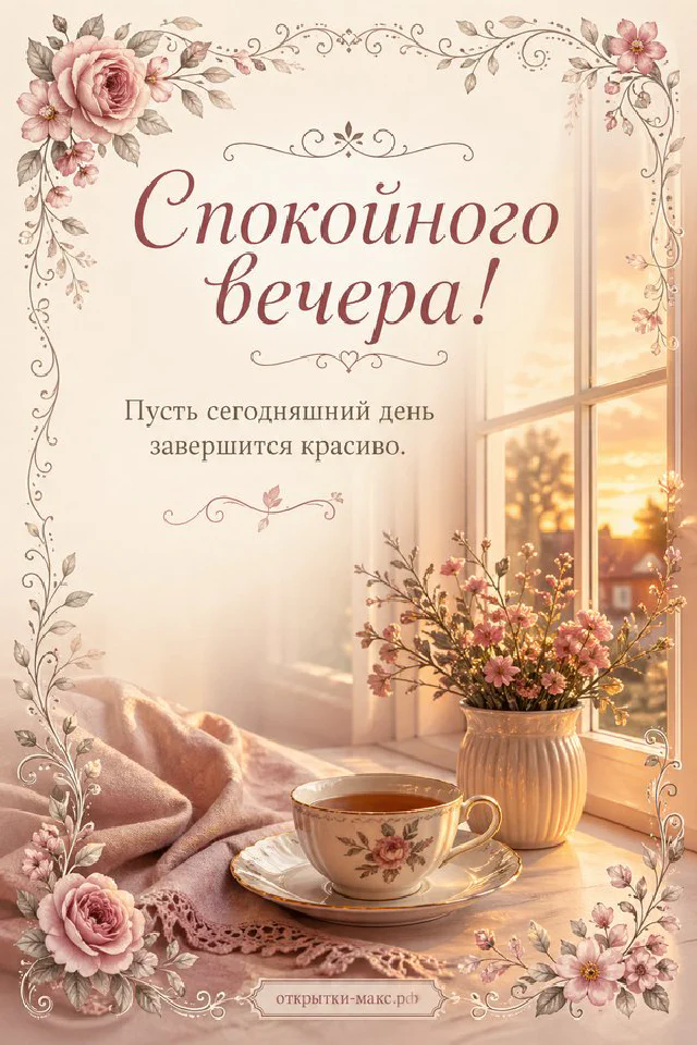 Белый фонарь со свечой среди розовых осенних веток и акварельных листьев — вариант 4