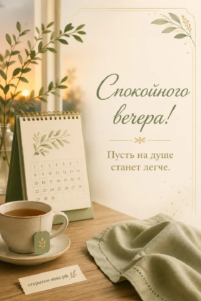 Настольный календарь май рядом с зелёной кружкой чая и ветками на столе — вариант 6