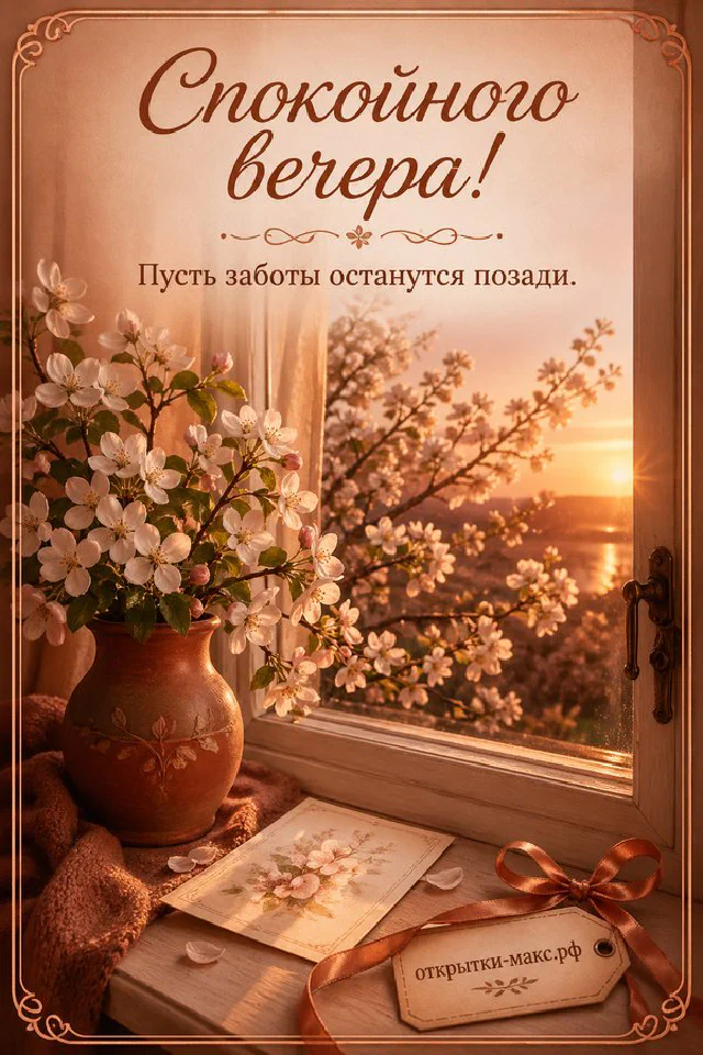 Сиреневая чашка с чаем на блюдце, рядом карточка с лавандой и розовый бант — вариант 2