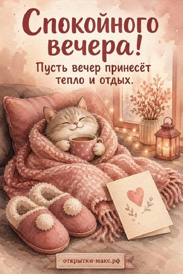 Большая кружка чая с ромашкой у ночного окна, оранжевая лампа и ваза с ромашками — вариант 5