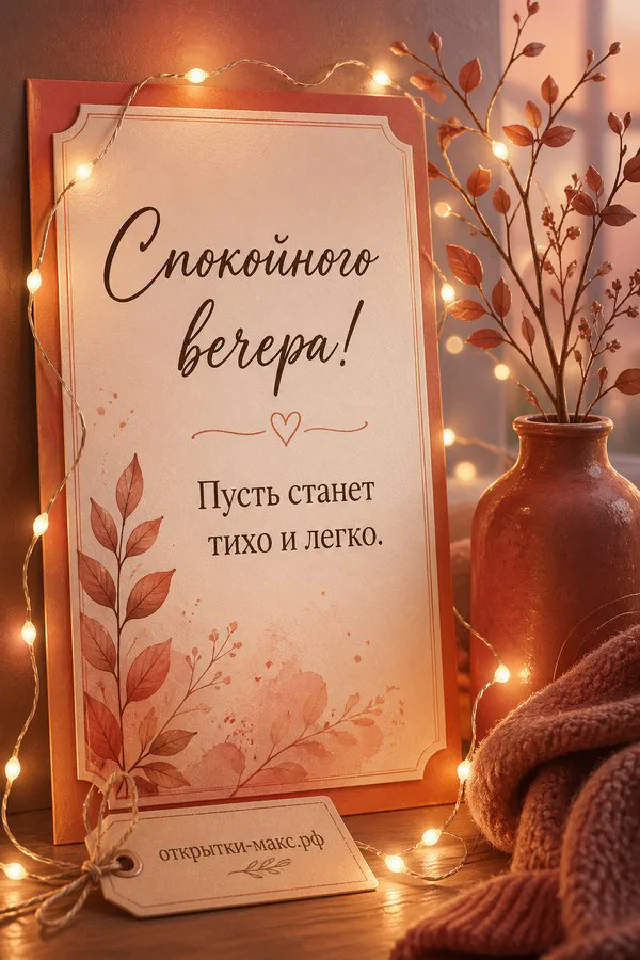Блокнот с веточкой, горящая свеча в стакане и гирлянда у дождливого окна ночью — вариант 5