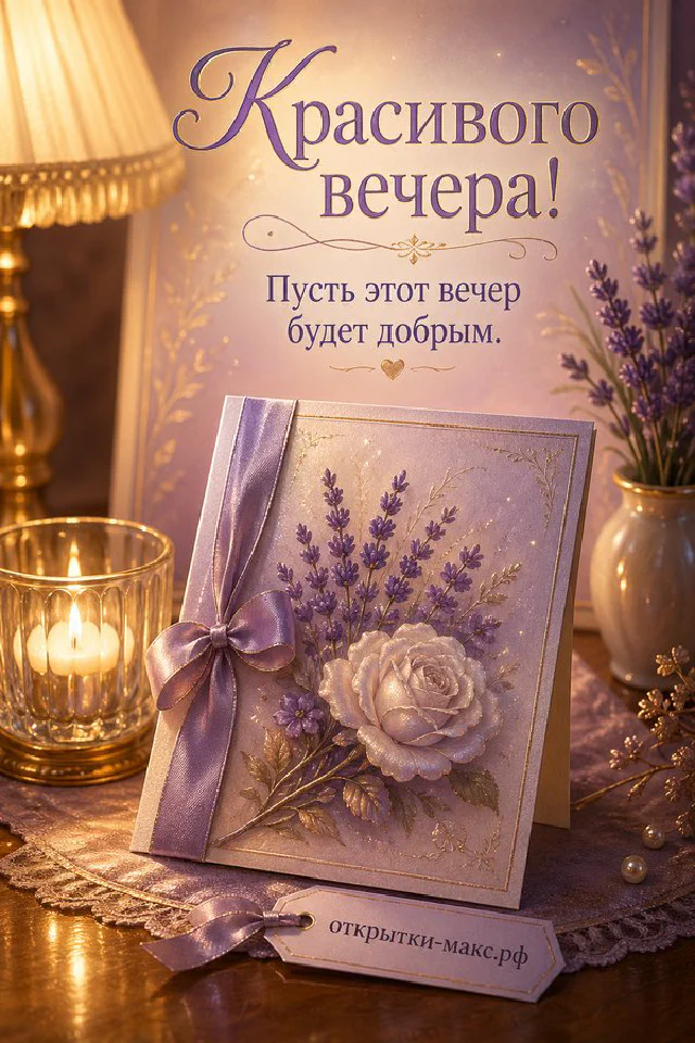 Раскрытая старинная книга с акварельными синими цветами и сердечком, рядом чашка чая и настольная лампа на тёмном дереве — вариант 2