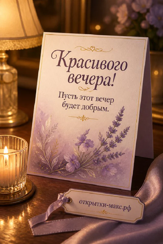 Раскрытая старинная книга с акварельными синими цветами и сердечком, рядом чашка чая и настольная лампа на тёмном дереве — вариант 3