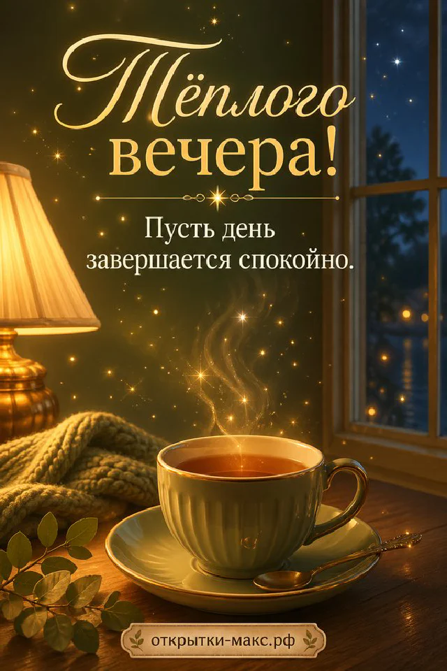 Чайный столик с чайником на балконе с тюльпанами и городским закатом — вариант 5