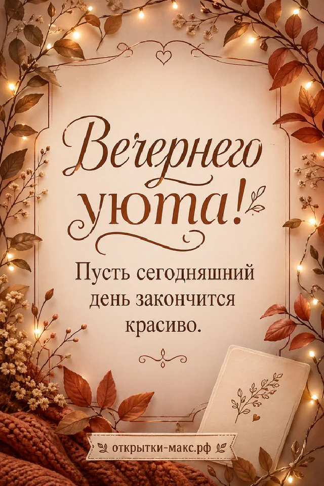 Горящая свеча в стакане, хвойные ветки и карточка с пожеланием у окна с видом на заснеженный дом — вариант 7
