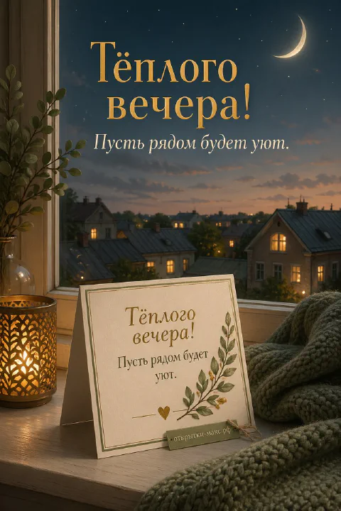 Фонарная свеча на подоконнике с открыткой рядом и огнями ночного города за окном