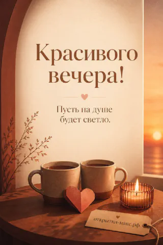 Изящная открытка на столе, свеча в стекле и мягкие золотые отблески