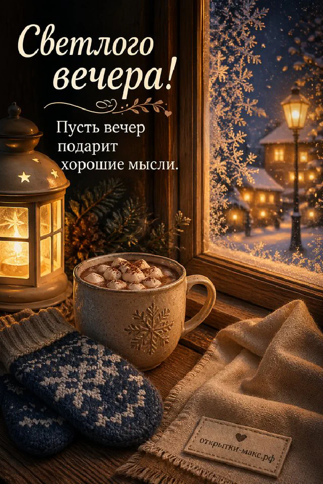 Открытка-карточка с лавандовым закатом лежит на столе рядом с горящей свечой в гранёном стакане — вариант 3