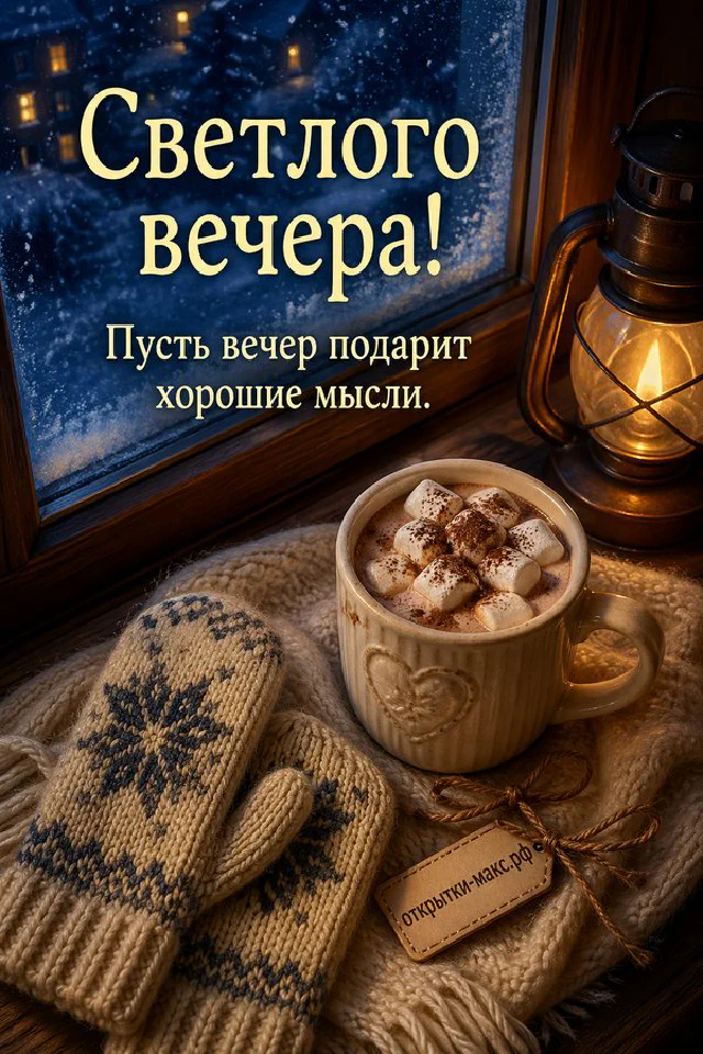 Открытка-карточка с лавандовым закатом лежит на столе рядом с горящей свечой в гранёном стакане — вариант 4