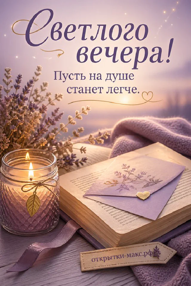 Горящая свеча в золотом подсвечнике, книга с лавандой и пучок лаванды на сиреневом фоне — вариант 5