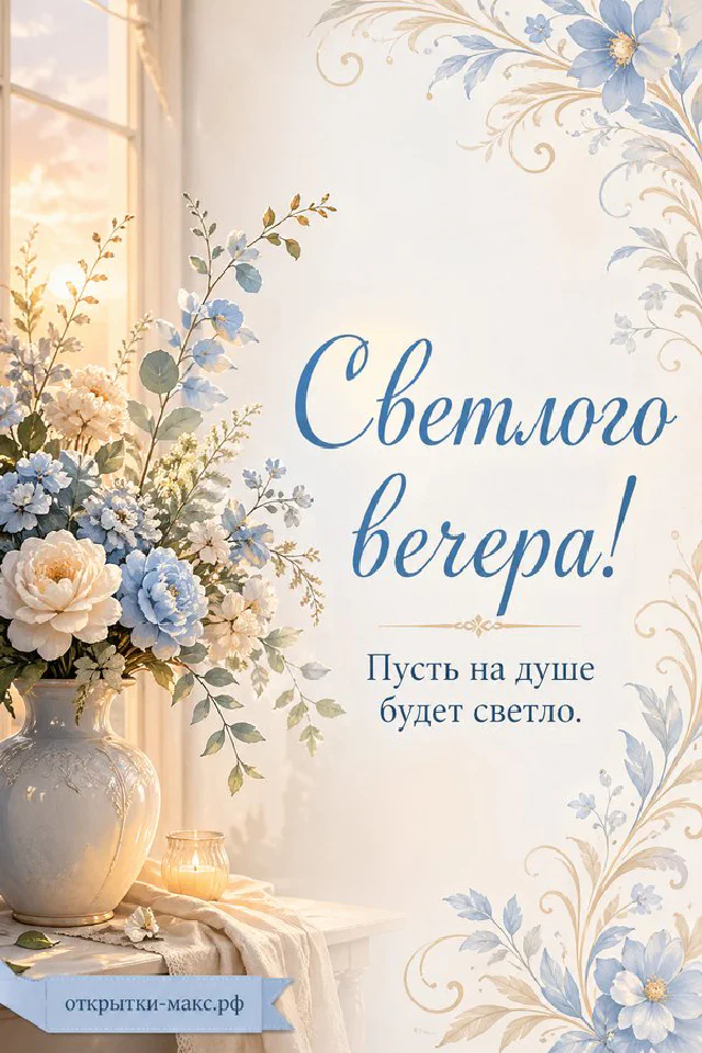 Крафтовый подарок с лентой, горящая свеча и сухоцветы на бежевом акварельном фоне, открытка добрый вечер — вариант 3