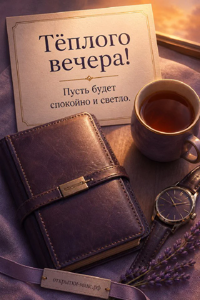 Синяя кружка кофе на подоконнике рядом с тюлем, за окном вечернее небо города — вариант 3