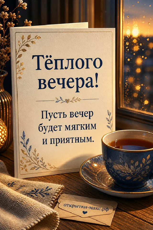 Зелёный конверт с сухим цветком, горящая свеча и ваза с сухоцветами на светлом столе — вариант 7