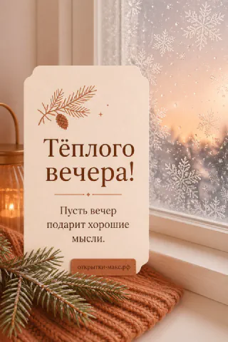 Терракотовый фонарь и хвойные ветки на фоне окна с морозными снежинками