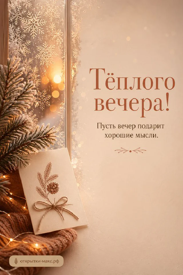 Терракотовый фонарь и хвойные ветки на фоне окна с морозными снежинками — вариант 7