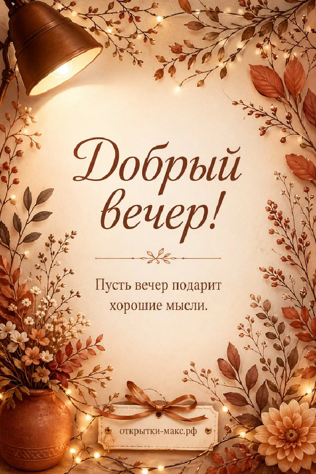 Ветки цветущей яблони у окна на закатном небе, свеча и маленькая открытка с цветами на деревянном подоконнике — вариант 4