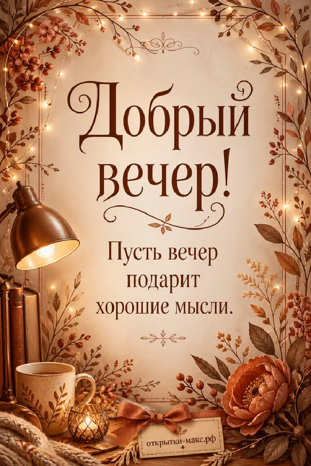 Ветки цветущей яблони у окна на закатном небе, свеча и маленькая открытка с цветами на деревянном подоконнике — вариант 6